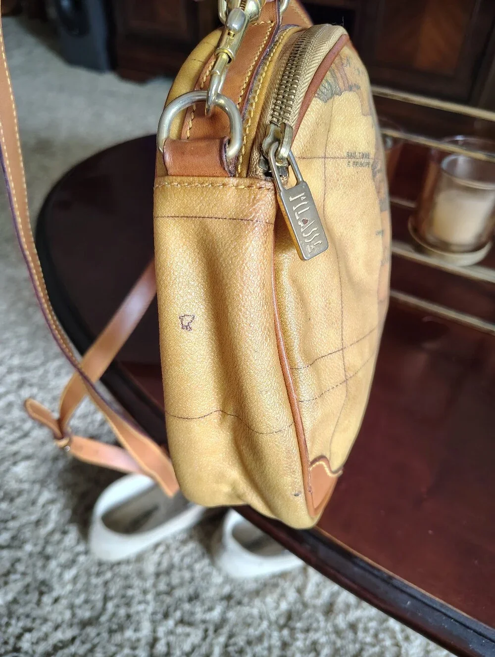 Alviero Martini Tan-Brown Map Print Messenger Bag
